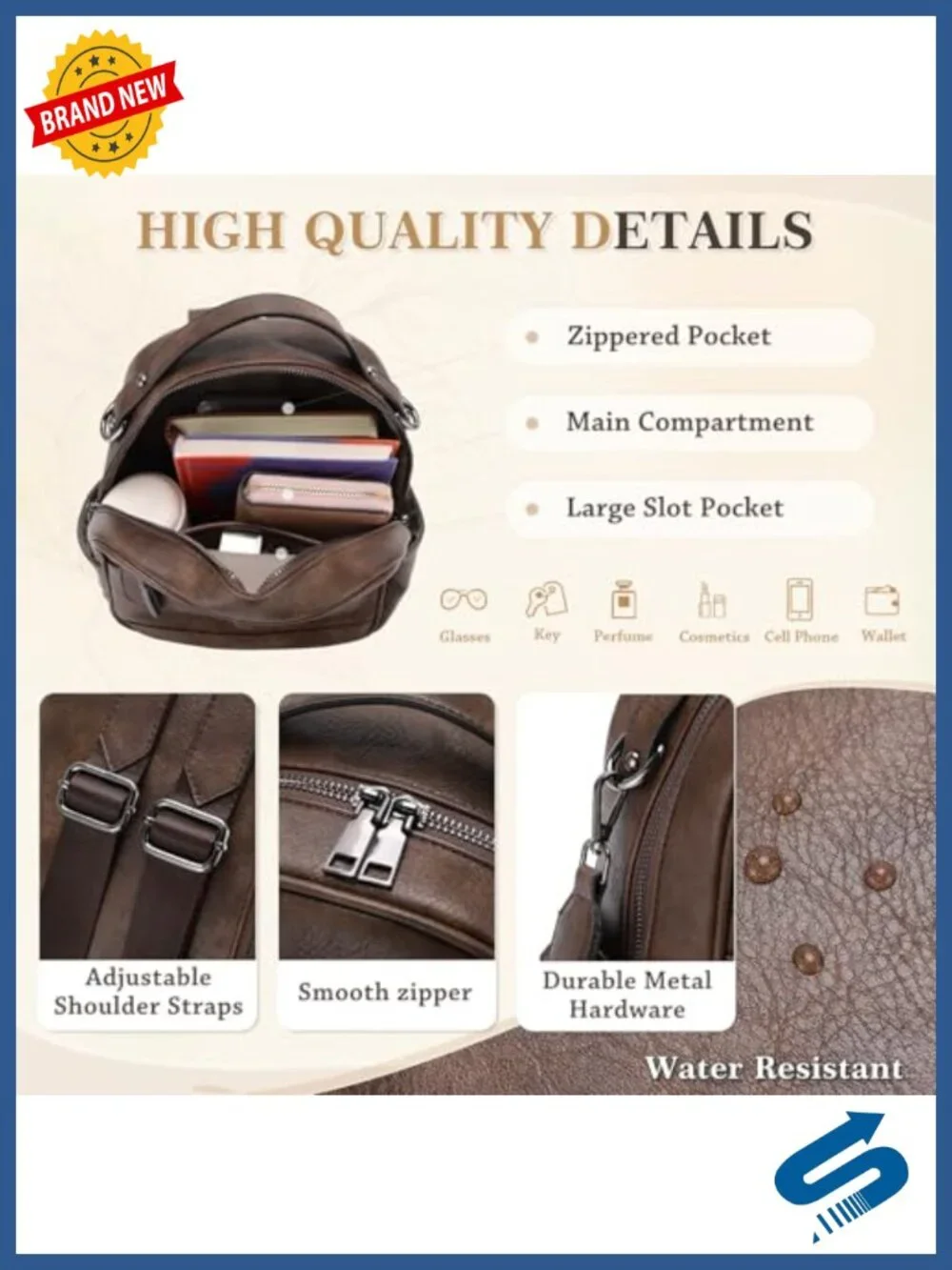Women's Vegan Leather Mini Backpack Purse with Detachable Tassels, Adjustable